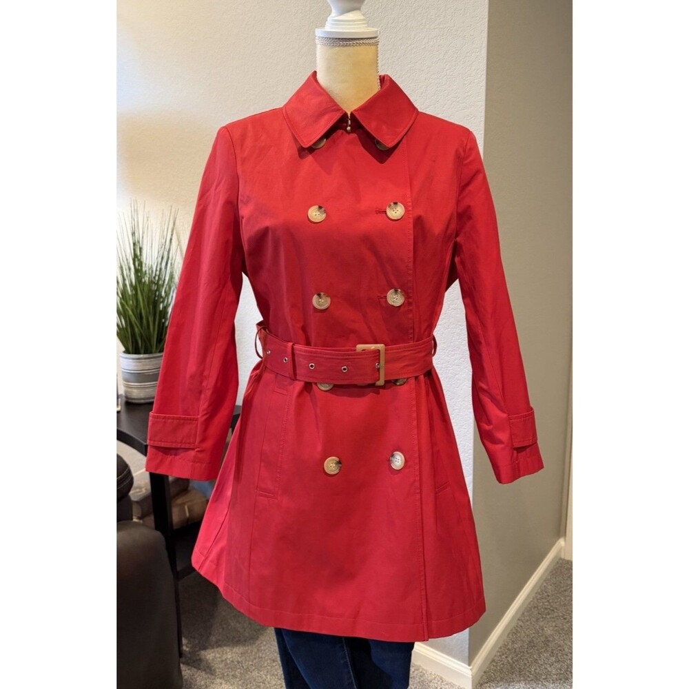 Ralph Lauren Black Label Women's Red Belted Double Breasted Trench Coat Luxury - Picture 2 of 13